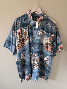 NWT Riggings XL Vintage 90s Tropical Resortwear Surf Motif Hawaiian Shirt